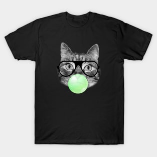 Cute fluffy kitten and green bubble gum T-Shirt